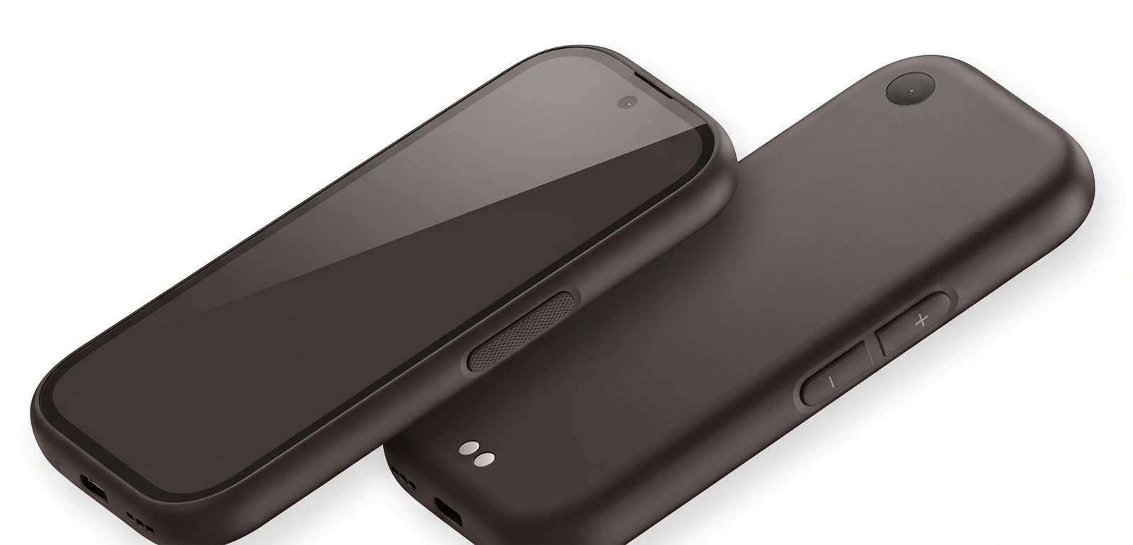 Front and rear views of the charcoal Mission Phone